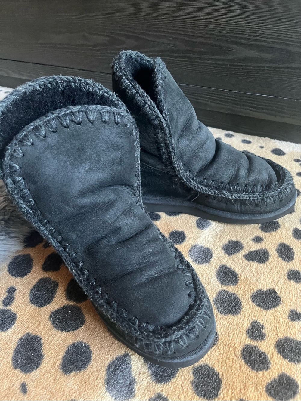 MOU metal label black shearling macrame winter boots wedges 40 / size 9